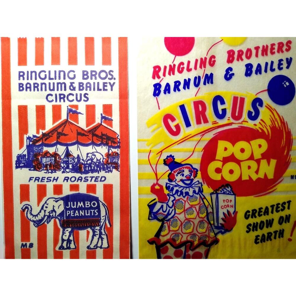 Ringling Brothers Barnum & Bailey Circus Bags Vintage Peanuts Pop Corn Elephant